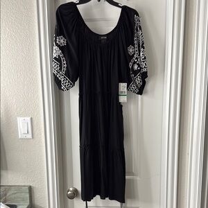 NWT Karen Kane Countryside, EmbrodieredTier Short Sleeve Dress black size L